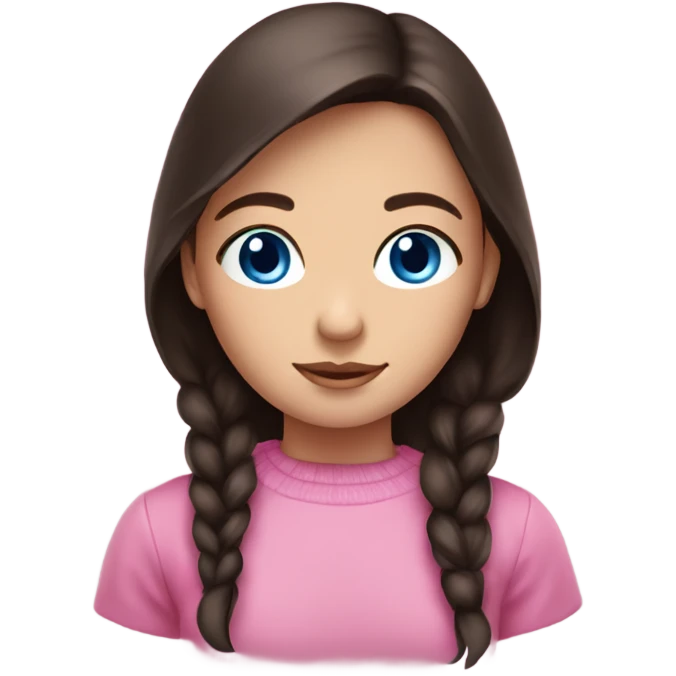 girl with blue eyes and dark brown hair with a pink sweather emoji