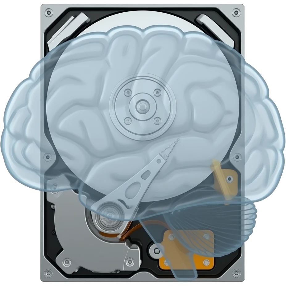 transparent synthetic brain on an hard drive emoji