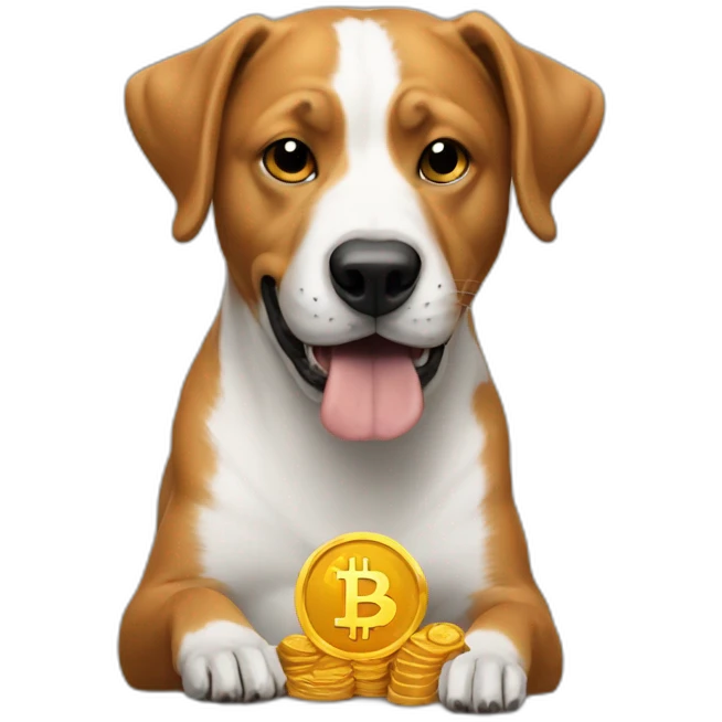 A dog eating bitcoin emoji