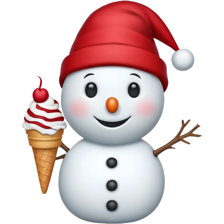 snowman wearing red cap with ice cream  emoji
