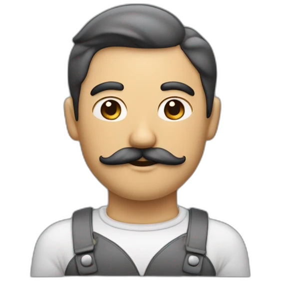 homme avec moustache carré et cheveux noirs avec une raie emoji