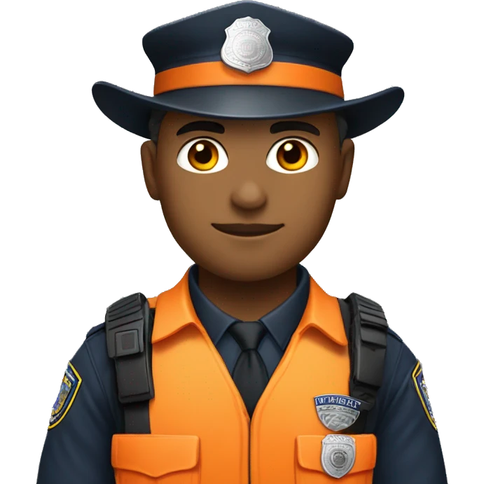 light skin police man in orange unform and hat emoji