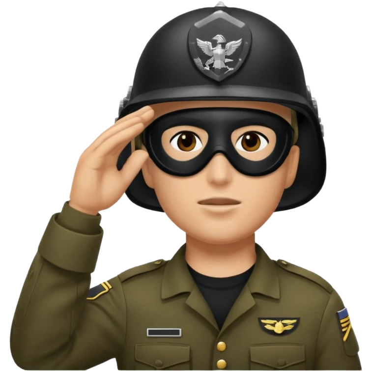 Soldier saluting with helmet + black mask emoji
