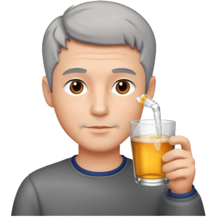 Handsome. Male. Grey short hair. Drinking emoji