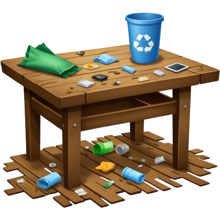 very dirty table with trash emoji