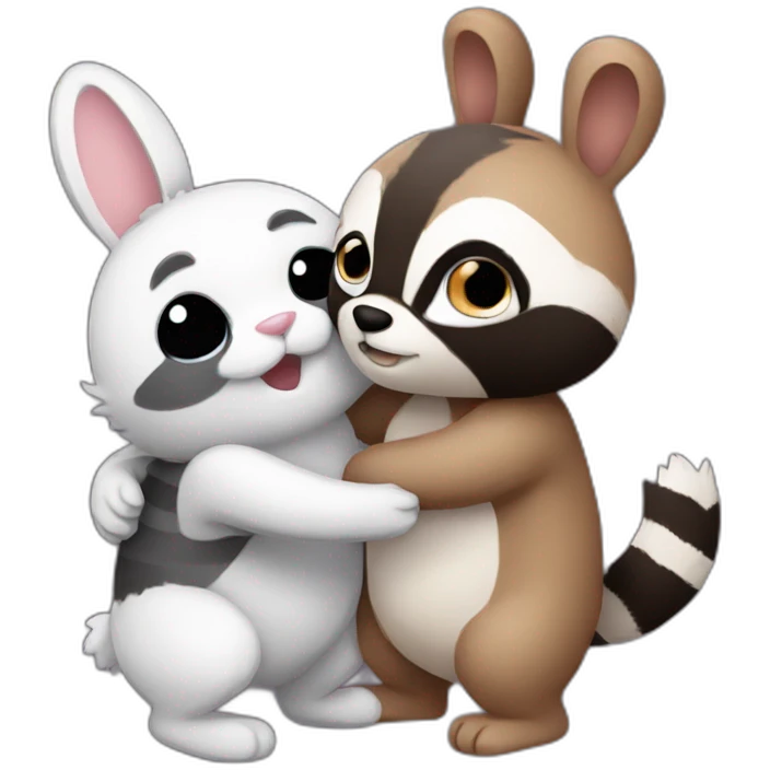bunny and raccoon tight hug emoji