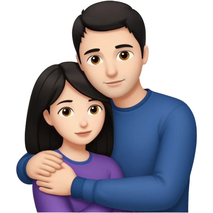 dark haired man hugging dark haired woman emoji