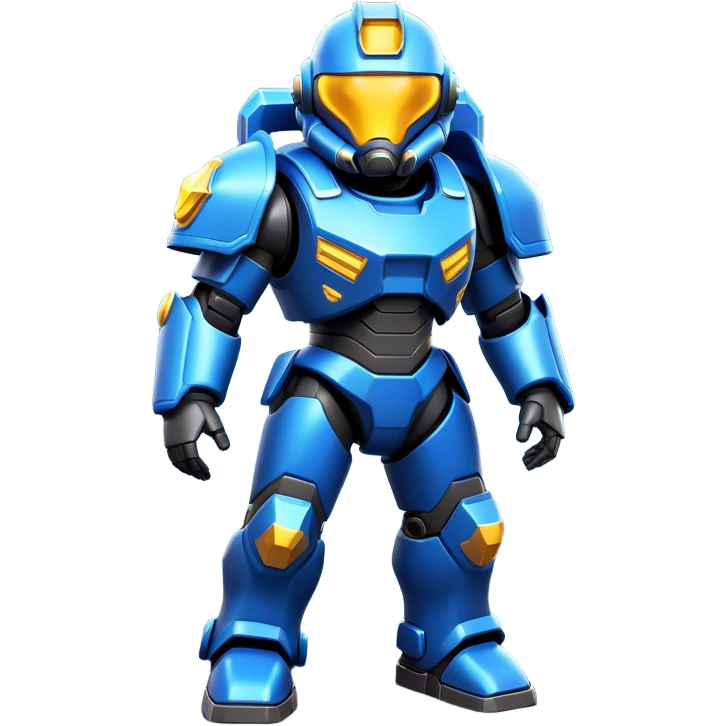 Clash of Clans aesthetic: Cinematic heroic Terran Marine Hero Emoji, rendered in a 3D vector-style similar to standard emojis with minimal shading and bold, simplified shapes. A compact, heroic isometric figure clad in futuristic power armor with signature energy accents, softly glowing with a cosmic battle charm. Simplified yet unmistakably iconic, highly detailed and consistent, glowing with a soft radiant shine and high gloss. Stylized with a touch of interstellar valor and a soft glowing outline, capturing the essence of an elite space warrior with a friendly, playful manner! emoji