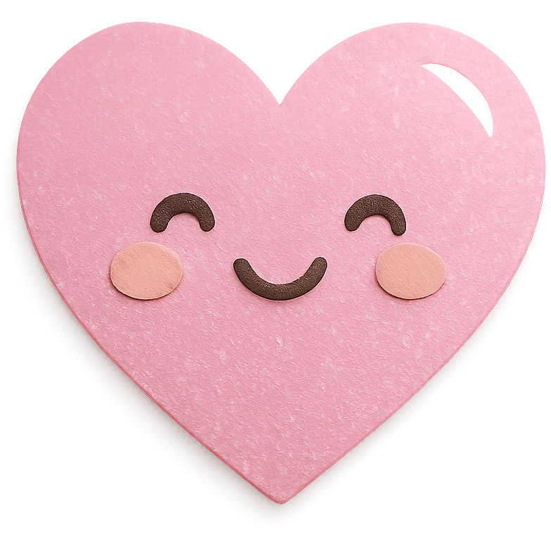 kawaii pink heart, glittery, soft shine, soft pastel palette, no arms or legs, full body, paper craft style emoji