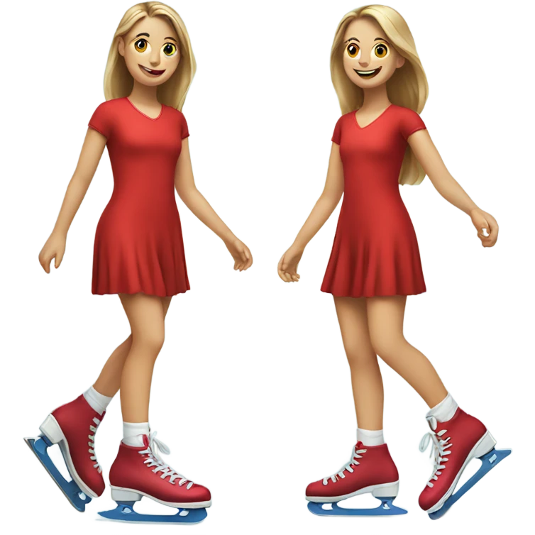 smiling girl in red dress on skating shoes  emoji