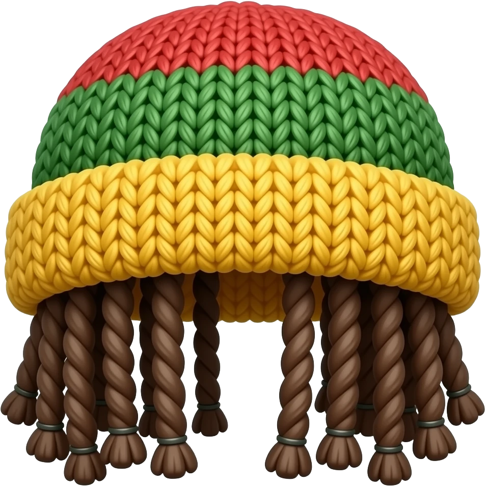 bonnet rouge jaune et vert tricoté avec des dreads emoji