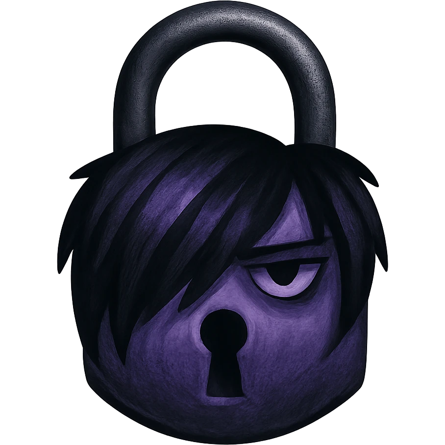 emo-style lock, black and purple, moody, no background emoji