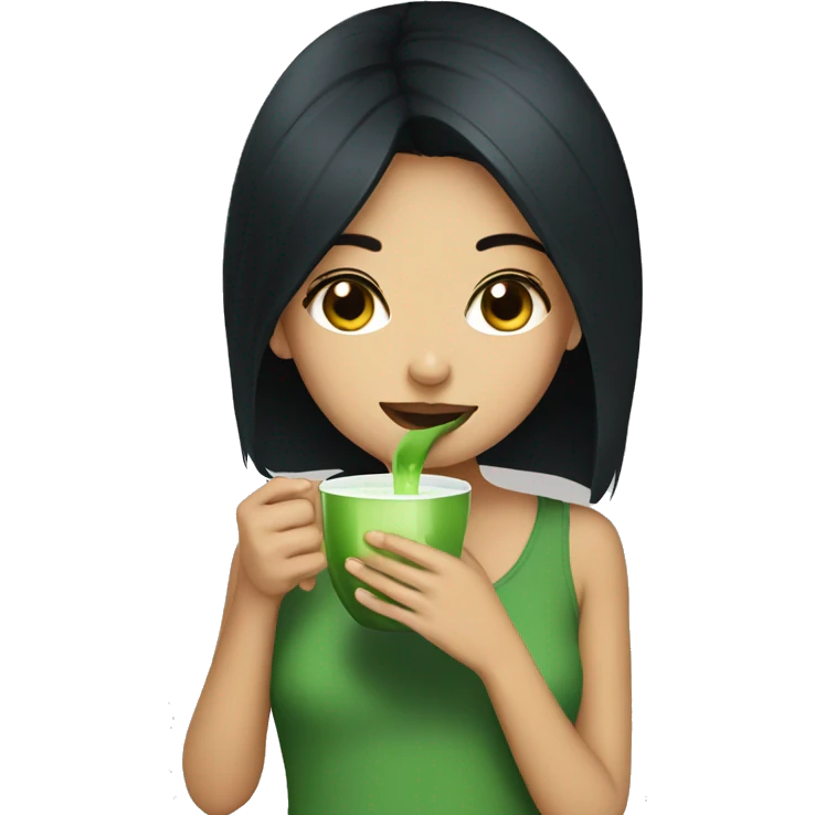 Black haired girl drinking matcha emoji