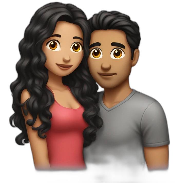 Kissing couple dark hair emoji