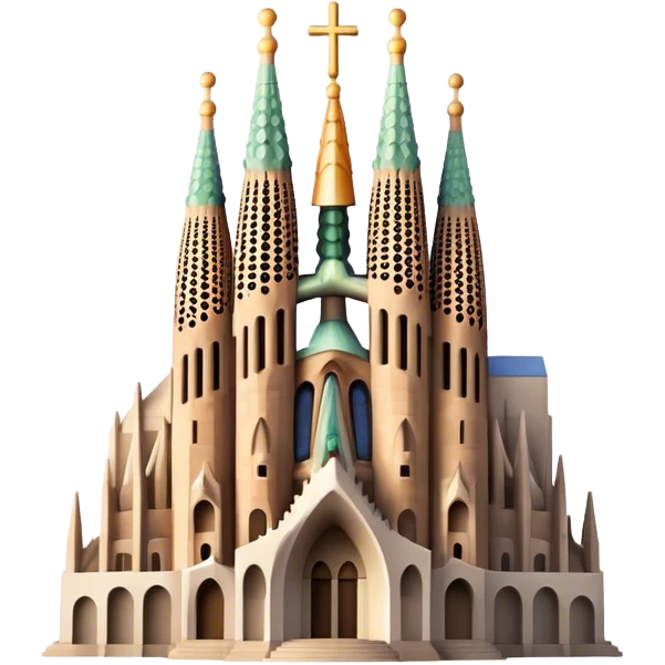 Cinematic Realistic Sagrada Fam√≠lia Landmark Emoji, depicted with the intricate, soaring architecture of the basilica rendered with detailed textures and dramatic, ethereal lighting. emoji