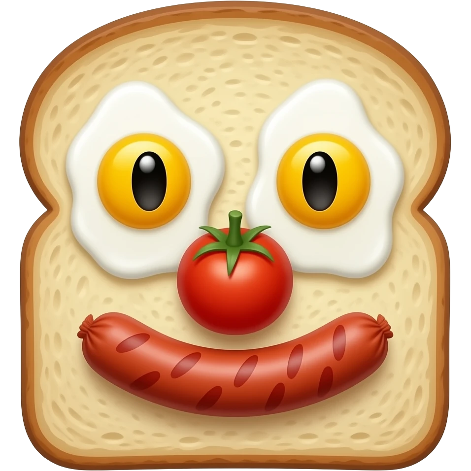 fried eggs for eyes tomato for a nose sausage for a smile toast for the emoji