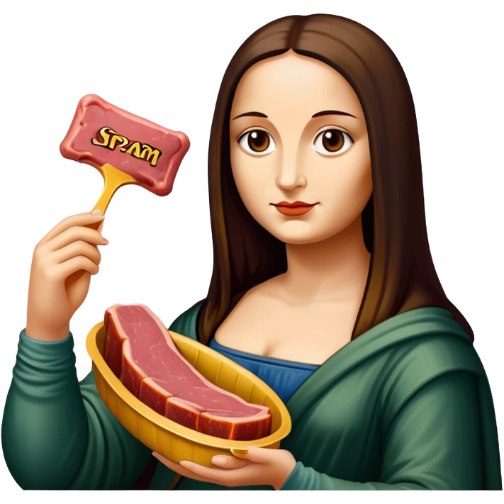 pop art monalisa holding SPAM meat slop portrait emoji