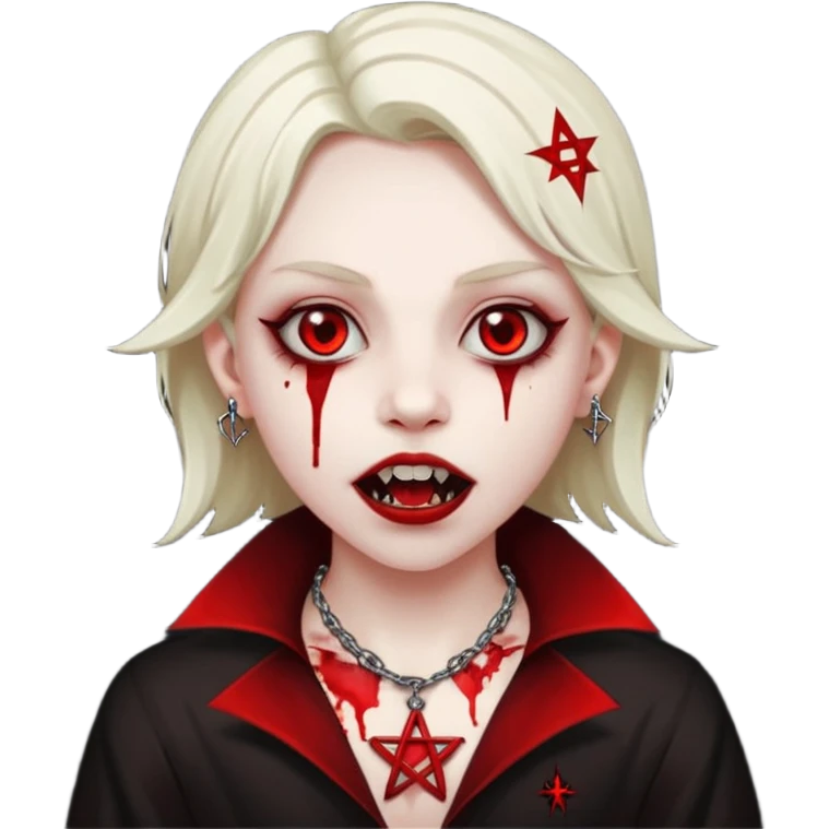 make a vampire with blood in mouth and a pentagram in necklace in a black wall emoji