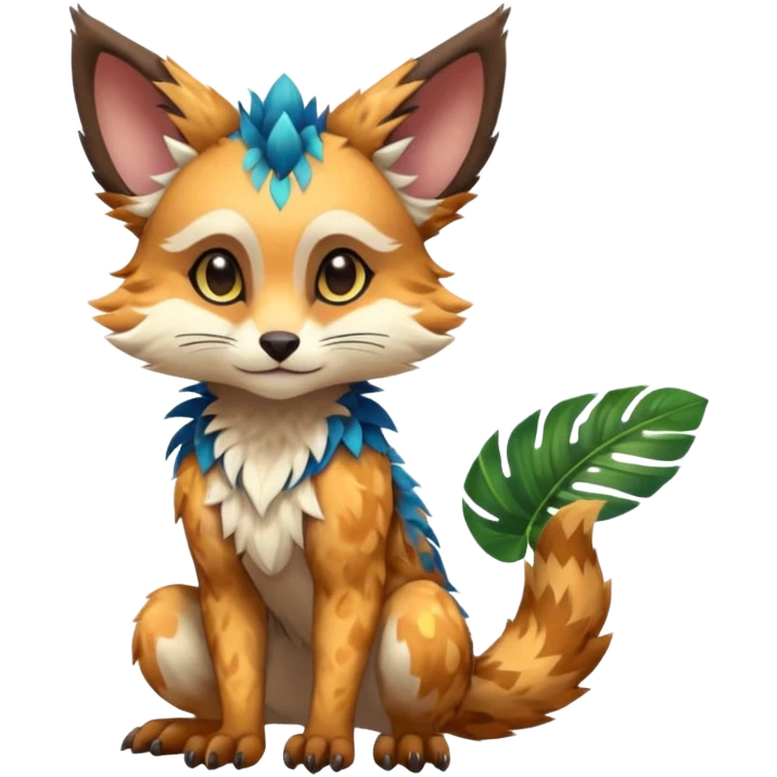 Colorful tropical exotic cute cool beautiful shiny beautiful fantasy-Trico-Cacomistle-oncilla-animal-Fakémon-hybrid-fursona (full body) emoji
