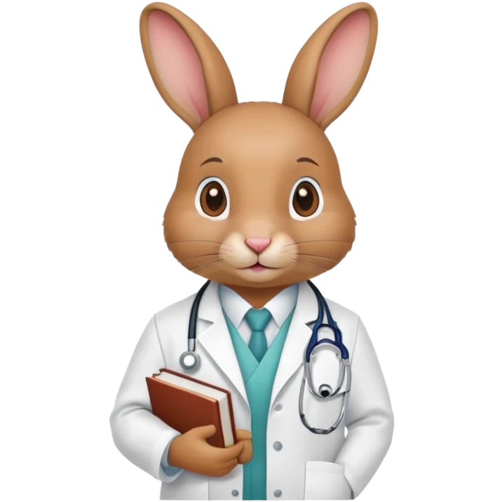 rabbit wearing lab coat and stethoscope, medical student, books emoji