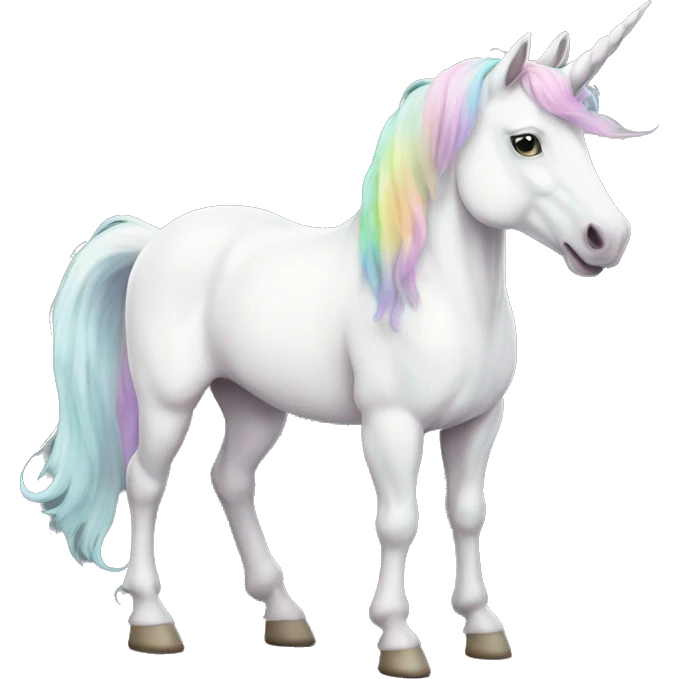 Fullbody four-legged White unicorn with pastel color mane  emoji