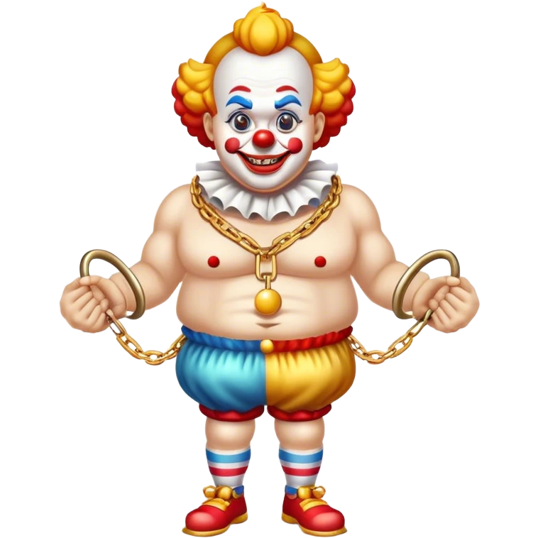 clowns with golden chain on the neck training in gym. full height  emoji