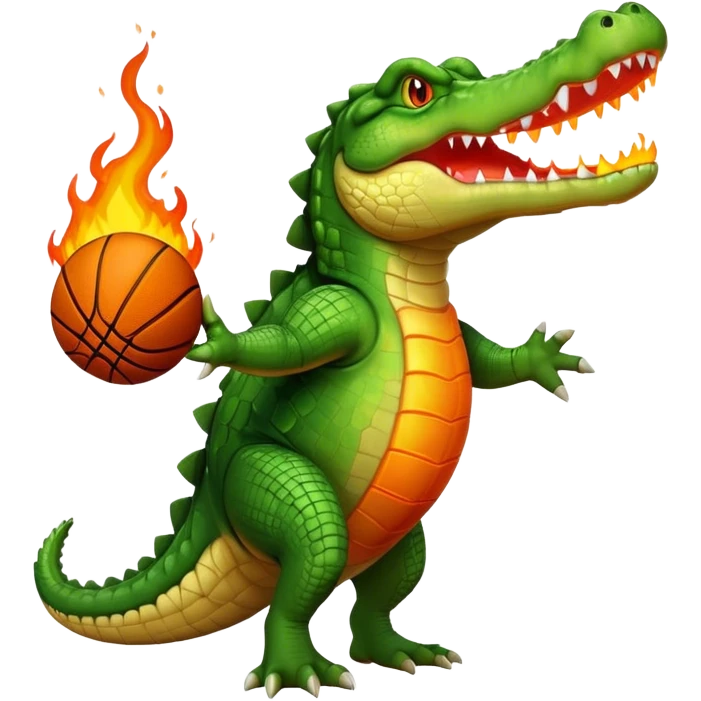 crocodile with flaming basketball emoji
