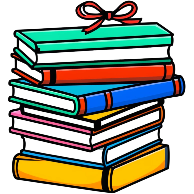 Stack of books with bookmark emoji