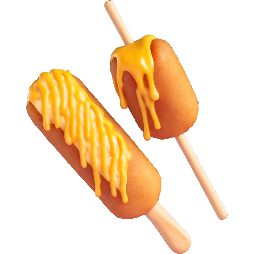 korean potato cheese corn dog, close-up, melted cheese oozing, golden brown potato crust, wooden stick, no text emoji