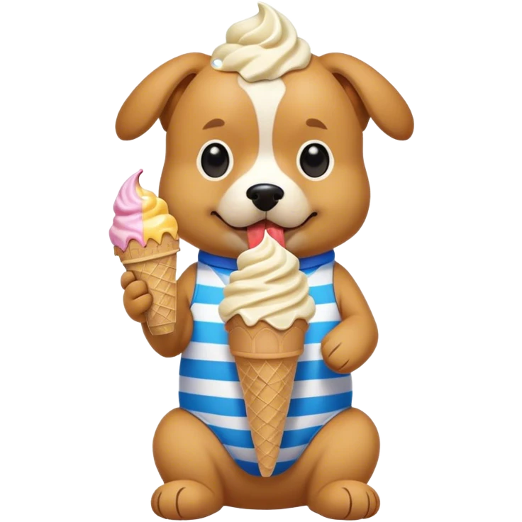 Dog wearing a bathing suit eating ice cream  emoji