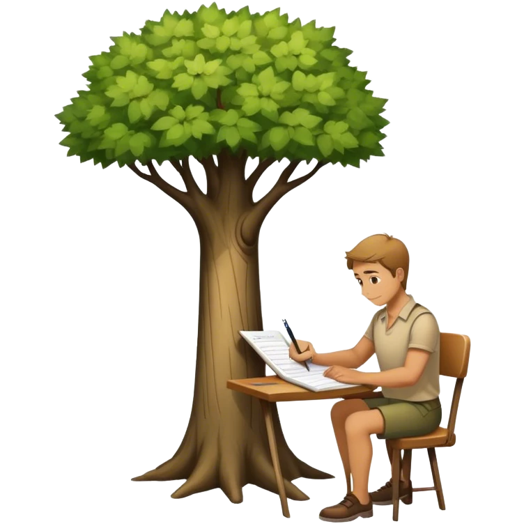 Man measuring shadows of a tree and writing down the data. emoji
