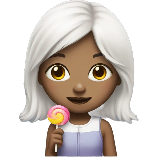 cute girl with white hair that has band-aid on nose and lollipop emoji