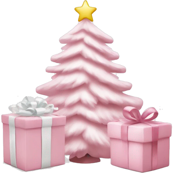 Light pink Christmas gifts under a white Christmas tree  emoji
