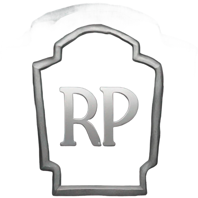 a black grave with the letters RIP on a silver  emoji