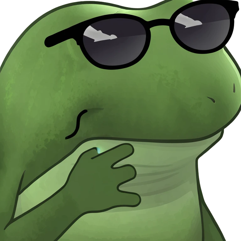 bufo robot with glowing eyes, mechanical frog, shiny metal, neon green eyes, playful expression emoji