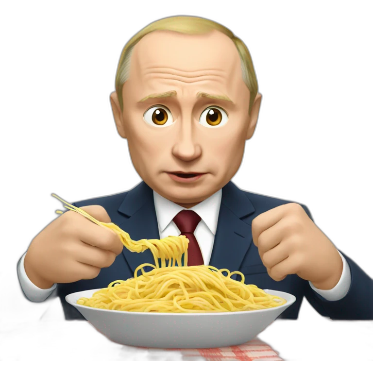 Putin eating spaghetti with hands emoji
