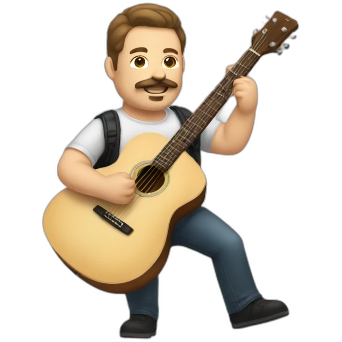 white man with combed back short brown hair and mustach playing a guitar chubby emoji