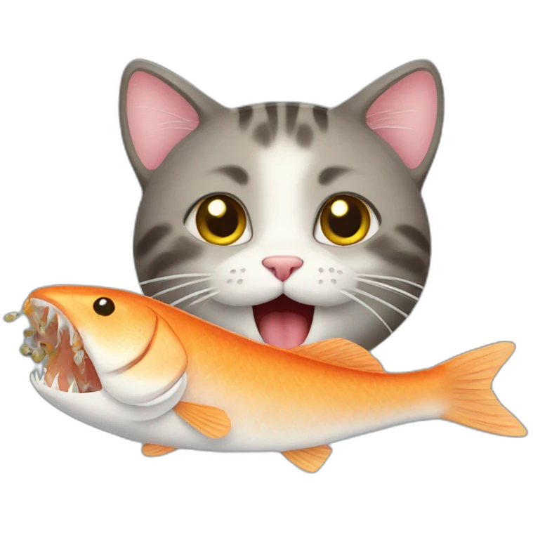 Cat eats fish emoji