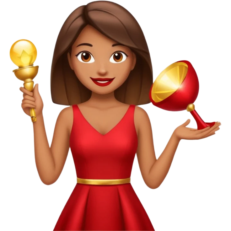Glam girl under a soft spotlight posing with a shiny stylish dress, confident smile — picks the boldest deal emoji