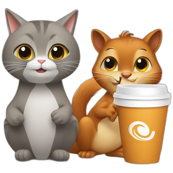 cat and squirrel drink coffee emoji