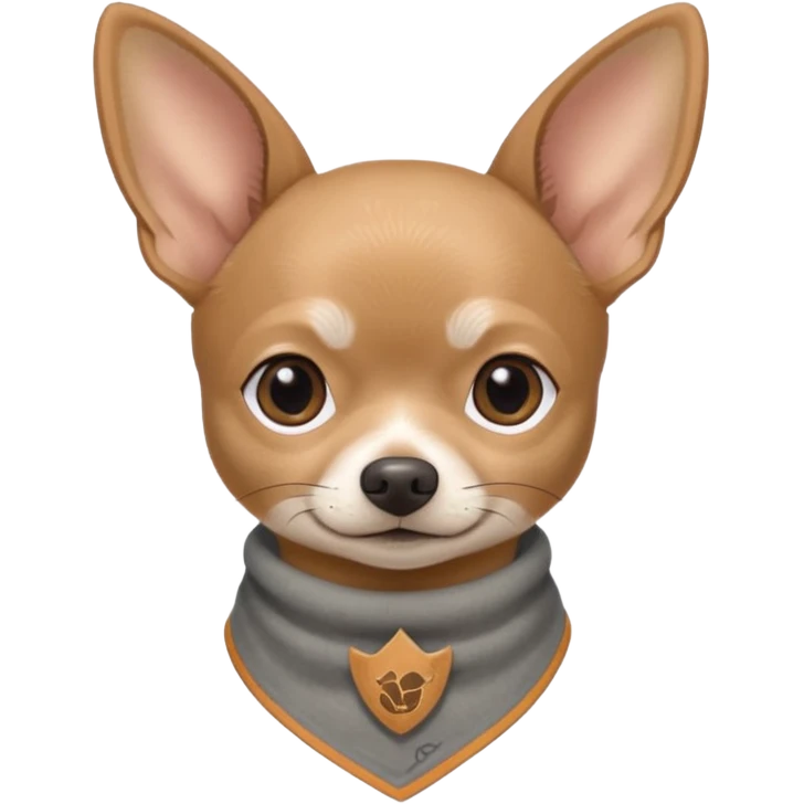Make a Gray Chihuahua wearing a earthy tone bandana around the neck with the logo TCO on the bandana emoji