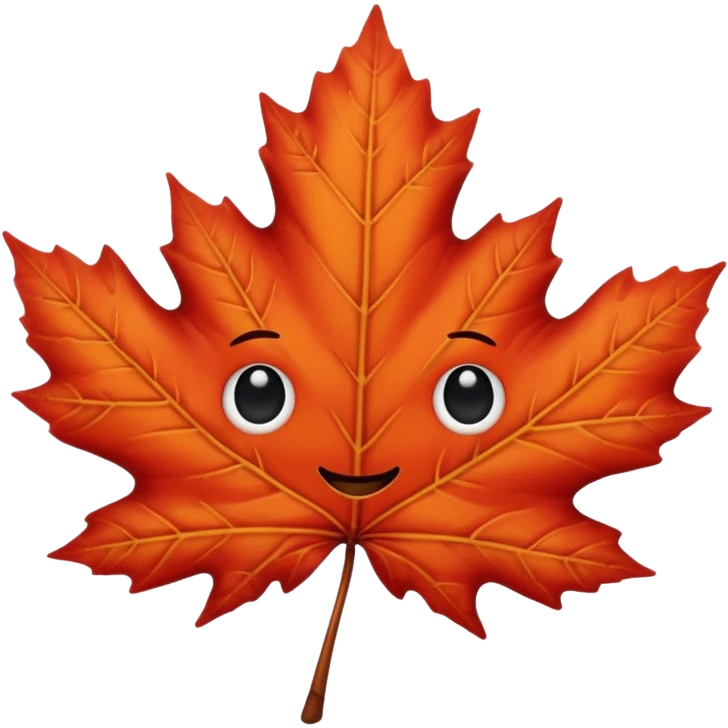 emoji, feuille d'érable couleur vermeille, deux yeux ronds noirs brillants emoji
