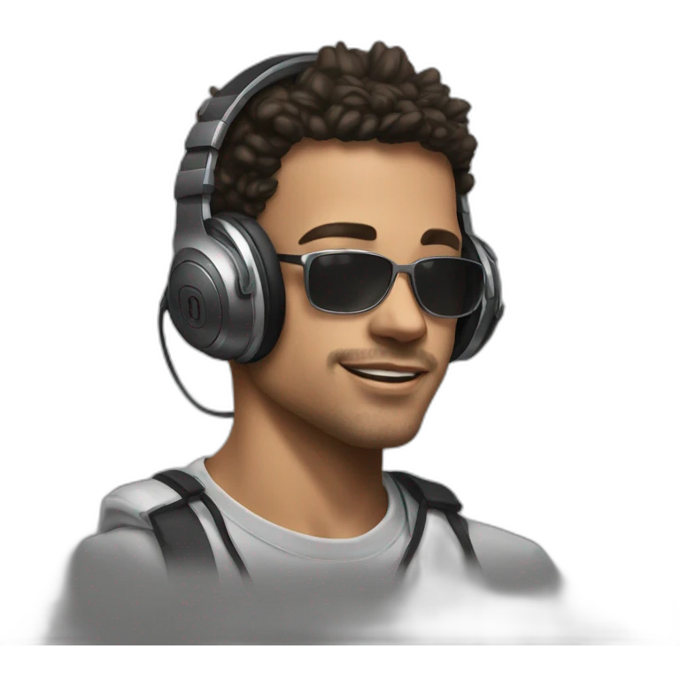 Young man wearing thrash metal t shirt and large pair of headphones emoji