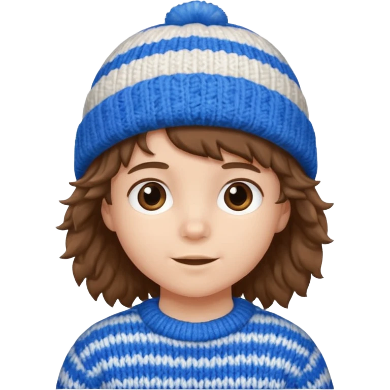 brown fluffy hair kid with blue and white hat emoji
