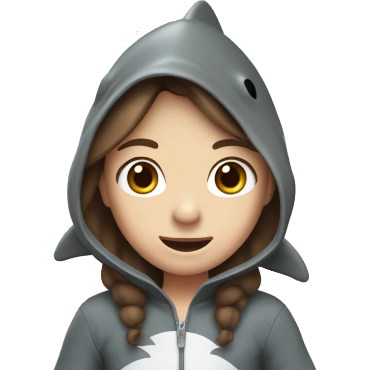 cute  brown hair wearing a cute shark costume emoji
