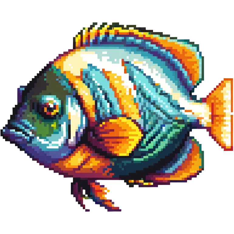 fish head logo, colorful tropical fish face viewed from the front emoji
