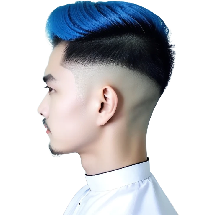 Nam 15 tuổi, da trắng, tóc under cut màu xanh lá cây vuốt ngược ra sau, mắt đen, áo khoác da màu cam , bên trong mặc áo cộc tay màu trắng, đeo khuyên tai màu bạc, mặt ngầu emoji