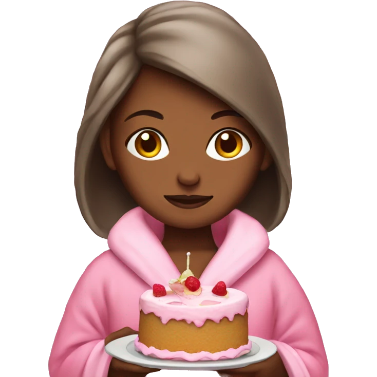 Girl pink dressing gown Eating cake  emoji