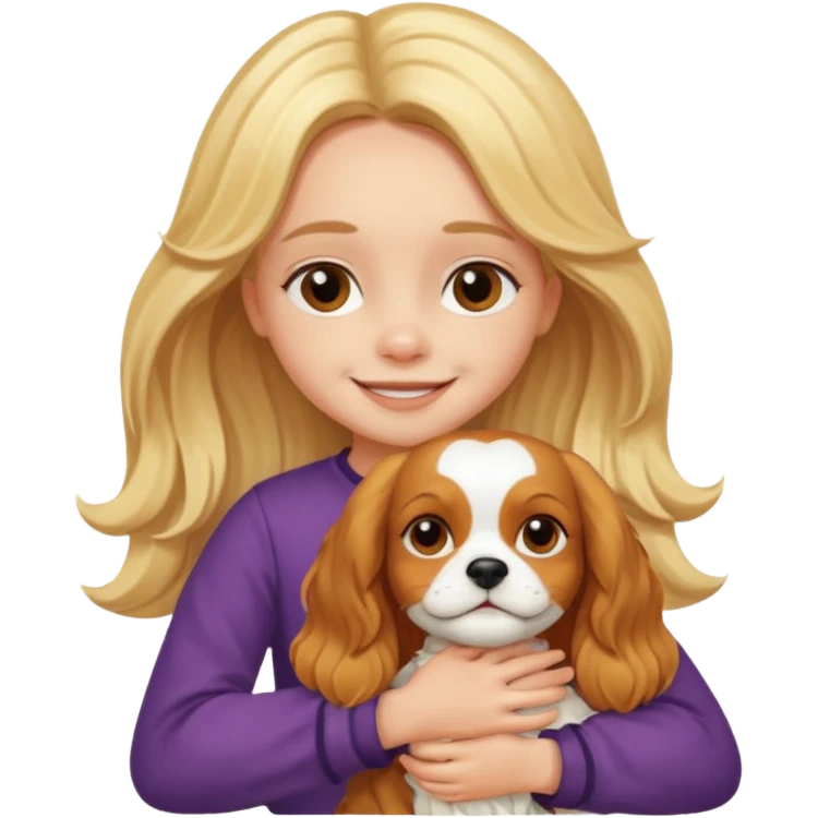 Blond little girl hugging king charles cavalier emoji