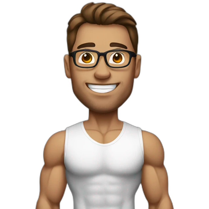 bodybuilder man with brown hair and glasses without beard  emoji